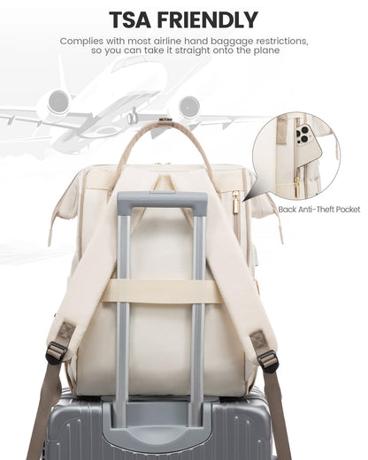 LOVEVOOK Backpack for Women, 17 Inch Laptop Work Bag Travel Backpack School Bag Large, Waterproof Daypacks Teacher Bag Backpack Women Elegant for Work Travel School College Office, Beige
