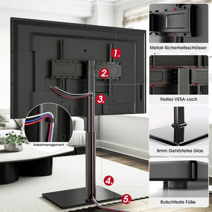 AOKCOS TV stand floor stand Height 1.6m for 43-75 85 inch TVs, Tilt Swivel Height Adjustable TV stand, Universal TV stand feet base Max VESA 600x400mm 50KG (Black)