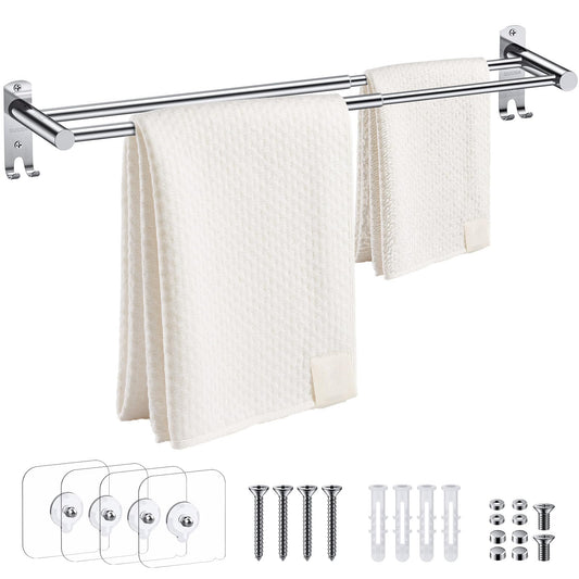 TANiCE 40-70cm double towel bar adjustable stainless steel self-adhesive towel rack wall mounted bath towel holder bracket wall for bathroom