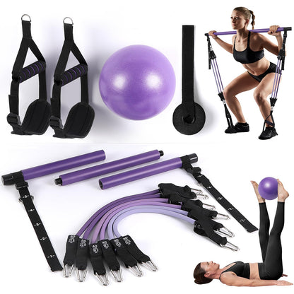 ALongSong Fitness band set with 6 resistance bands 20-180Lbs or 20-240Lbs & Pilates bar, handles, door anchor for resistance band strength training fitness equipment for home.