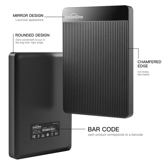UnionSine External Hard Drive 500GB ultra-thin portable 2.5 inch USB 3.0, SATA, HDD storage for PC, Mac, TV, Wii U, Xbox, PS4 (Black) HD2510