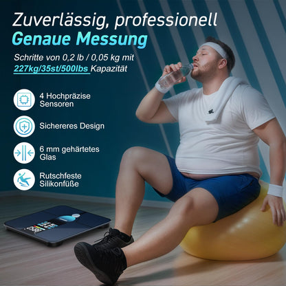 INSMART Smart scale, 227KG/500lb 30x30cm Digital Bathroom Scale, Body Fat Scale with APP/Bluetooth/Full-surface Sensor, 18 Measurement Data for BMI, Weight, Body Fat, Heart Rate, Muscle Mass