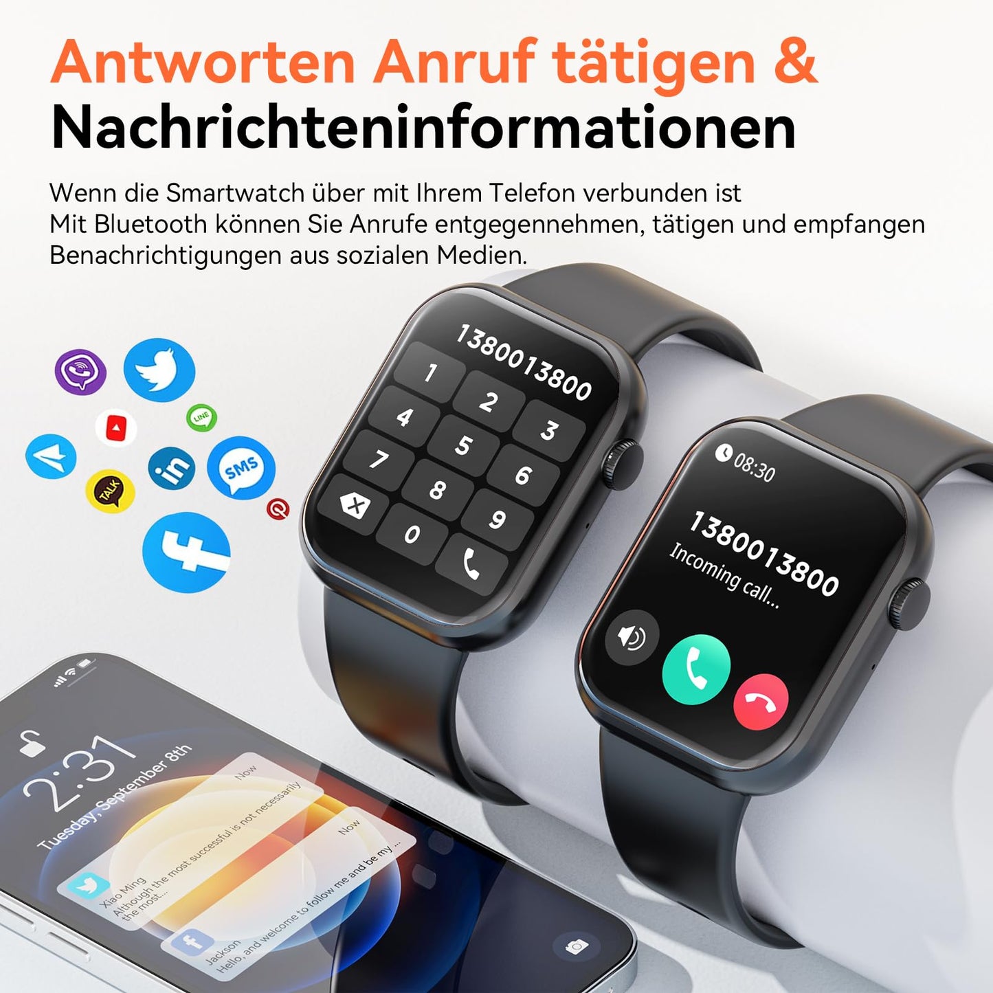 2023 smartwatch for ladies and gentlemen, 1.85-inch screen smartwatch with Bluetooth calling and hands-free function, smartwatch with pedometer, heart rate monitor, fitness watch for Android iOS.