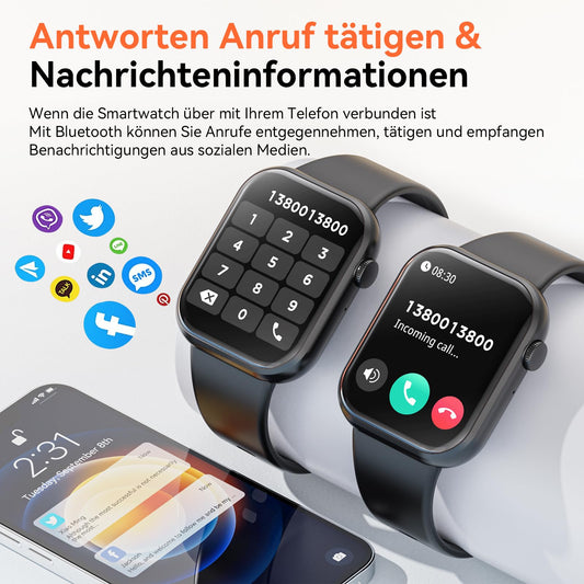 2023 smartwatch for ladies and gentlemen, 1.85-inch screen smartwatch with Bluetooth calling and hands-free function, smartwatch with pedometer, heart rate monitor, fitness watch for Android iOS.