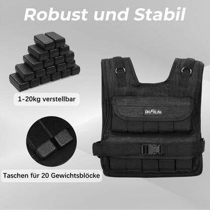 DH FitLife Adjustable Weight Vest 20kg Compact and Stable for Muscle Building and Strength Training | Weighted Vest | Running Vest for Women Men | Fitness Vest Training Vest