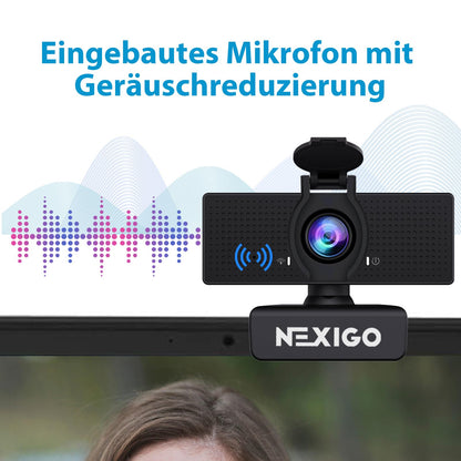 NexiGo N60 1080P Webcam, HD webcam with microphone, software control, and privacy cover. USB computer camera, 110° field of view, plug-and-play for Zoom/Skype/Teams, conference calls, and video calls.