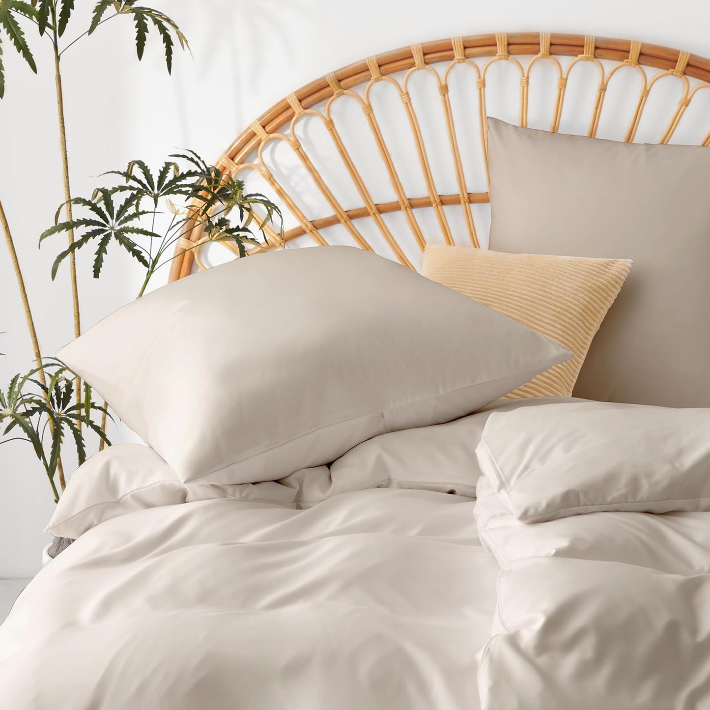 WAVVE Bedding 135x200 4-piece Beige - Duvet Covers 135 x 200 2-piece Set with Pillowcases 80x80 cm, Bedding Sets 135x200cm made of Microfiber with Zipper Soft