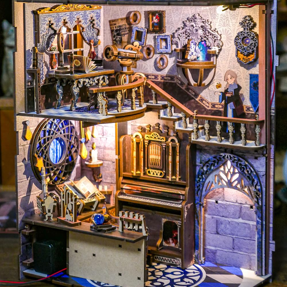 CUTEBEE Book Nook Kit - DIY Dollhouse Houses, Miniature House Building Kit for Adults with LED Lighting, 3D Puzzle & Bookshelf | Creative set for bookshelf decor | Gift (The Nebula Rest Room)