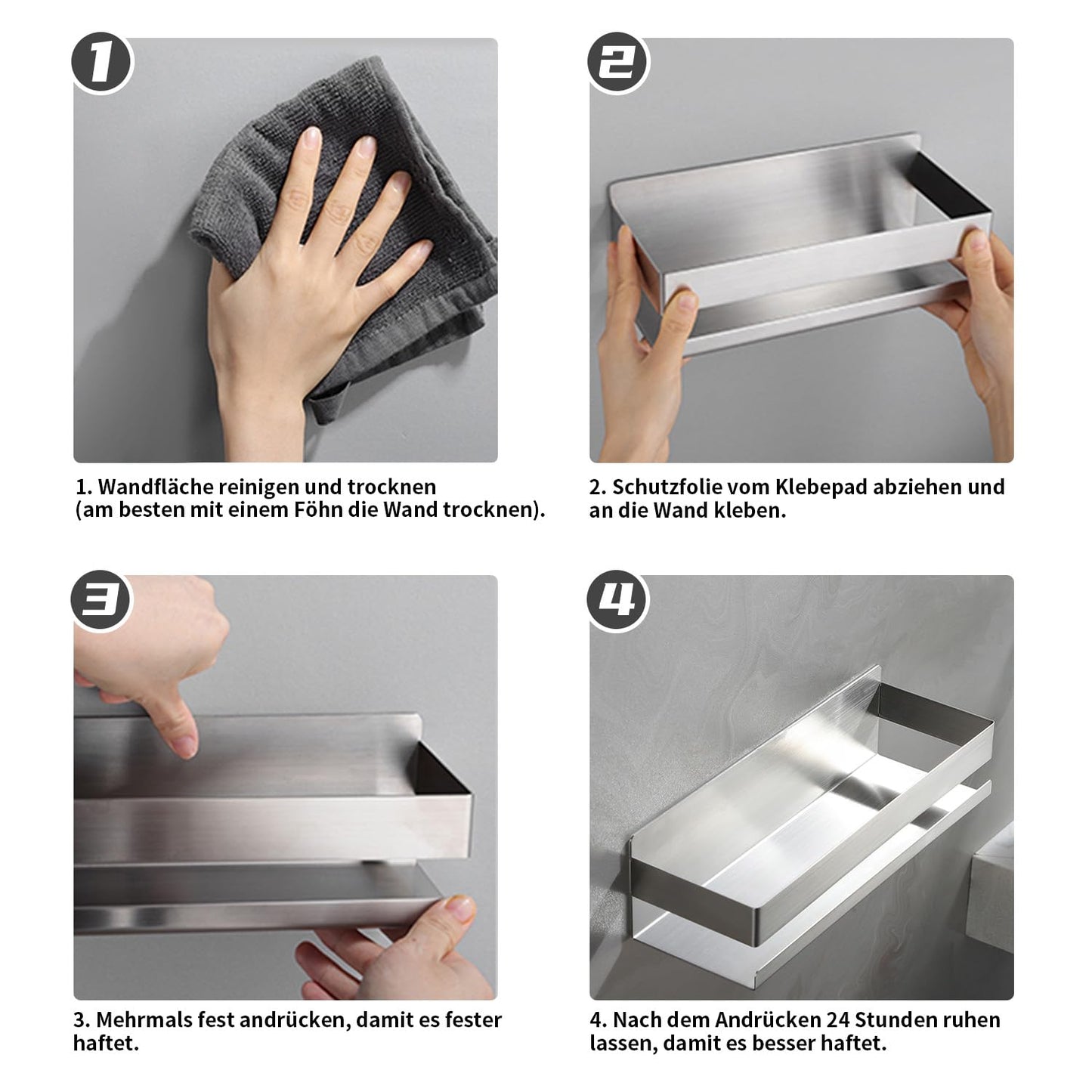 Cooeco Shower Caddy Without Drilling - Shower Shelf Without Drilling 2 Pack, Self-adhesive Shower Caddy Bathroom Shelf in Stainless Steel for Bathroom and Kitchen