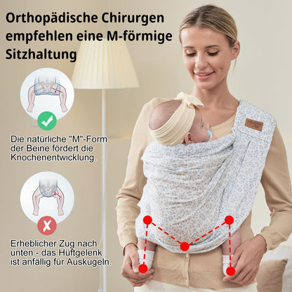 vrbabies Baby Carrier, Baby Wrap Front Carrier for newborns to toddlers, New upgraded adjustable baby carrier on one shoulder for babies 0-24 months up to 40 lbs (Small blue flower)