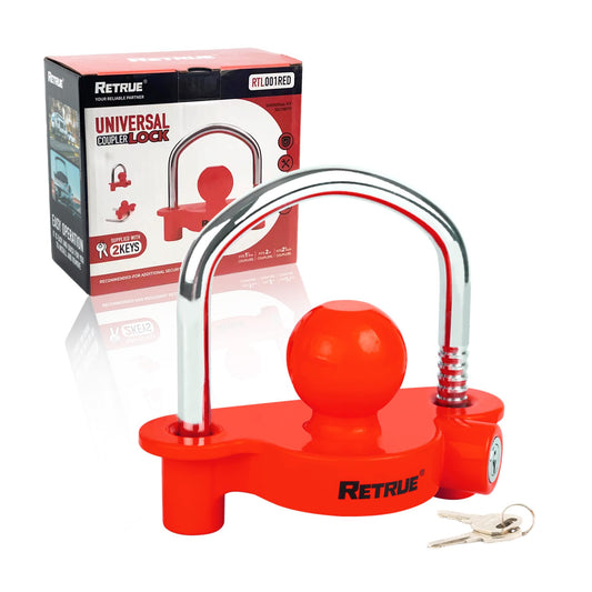 RETRUE Trailer hitch lock, theft protection for common trailer couplings, trailer ball lock coupling lock. Trailer security lock with 2 keys, red.