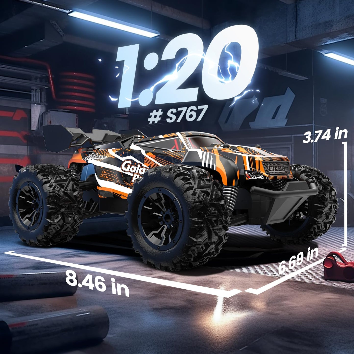 DEERC Remote Control Car, 2.4Ghz Glow RC Cars with 2 rechargeable batteries for 40 minutes of playtime, All Terrain Off-Road Monster Truck Toy for Boys Kids aged 8 and up.