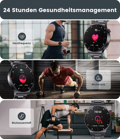 Men's smartwatch with phone function, 1.39 inch smart watch with heart rate sleep monitor SpO2 notification 100+ sports modes, IP67 waterproof fitness tracker calorie step counter Android iOS black