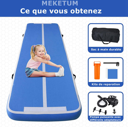 MEKETUM Air Tracking Mat Gymnastics Tumbling Mat 3m 4m 5m 6m Inflatable Gymnastics Sport Tumbling Mats 10/20cm high (Blue, 4m10)