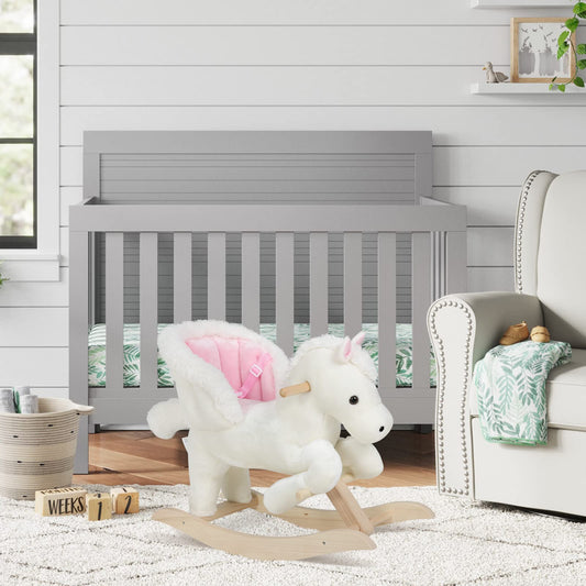 WOLTU Baby Rocking Horse Rocking Animal Rocking Seat Plush Rocking Toy with Strap, PP Cotton, White+Pink