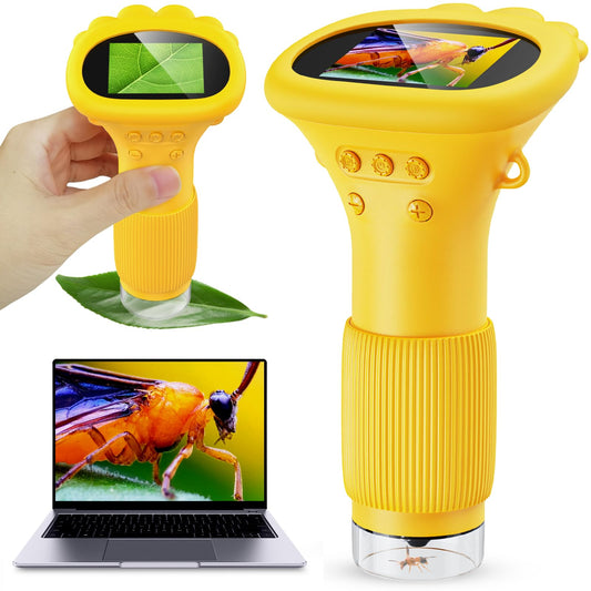 Handheld microscope for kids, Ashfly 200X portable pocket microscope, 2.0" IPS screen USB Microscope LED Lights - connect to PC, mini microscope for outdoor use from 3 years old - Orange (educational gift)