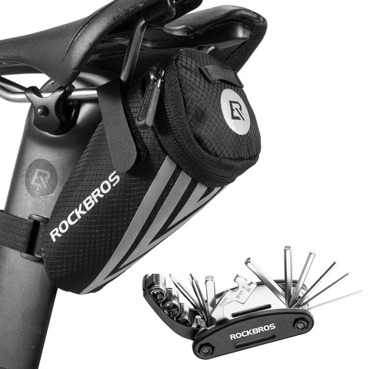 ROCKBROS bike saddle bag + 16 in 1 multifunction tool bicycle bag bike seat pack for mountain bikes, road bikes, and e-bikes 15 * 6.5 * 5CM