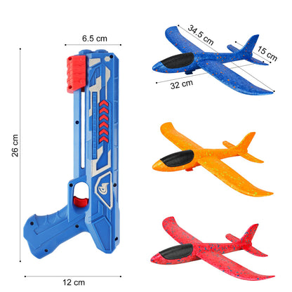Airplane toy, foam glider catapult gun children's toy, kids outdoor garden interactive games children’s birthday gifts boys girls for ages 3 4 5 6 7 8 9 10 years.