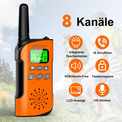 AWANFI Walkie Talkie Kids 3-Pack, Rechargeable Walkie Talkie with Li-ion Battery, Two-Way Radio with VOX, Flashlight, Walkie Talkie Camping Adventure, Gift for Kids aged 3-12.