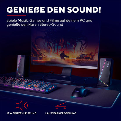 Trust Gaming Speaker for PC GXT 609 Zoxa - Computer Speakers, Speaker set with 6 Different RGB Lighting Modes, Powered by USB, 12W, PC/Laptop, Black
