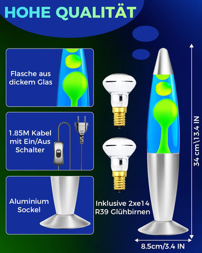 DoRight Lava Lamp 13.5 inch Retro Rocket, Green Wax/Blue Water Decorative Lava Lamps, 1.85M Wires, EU plug with 2x25W R39 E14 Lava Lamp Bulb for Kids & Adults Gift AC220-240V