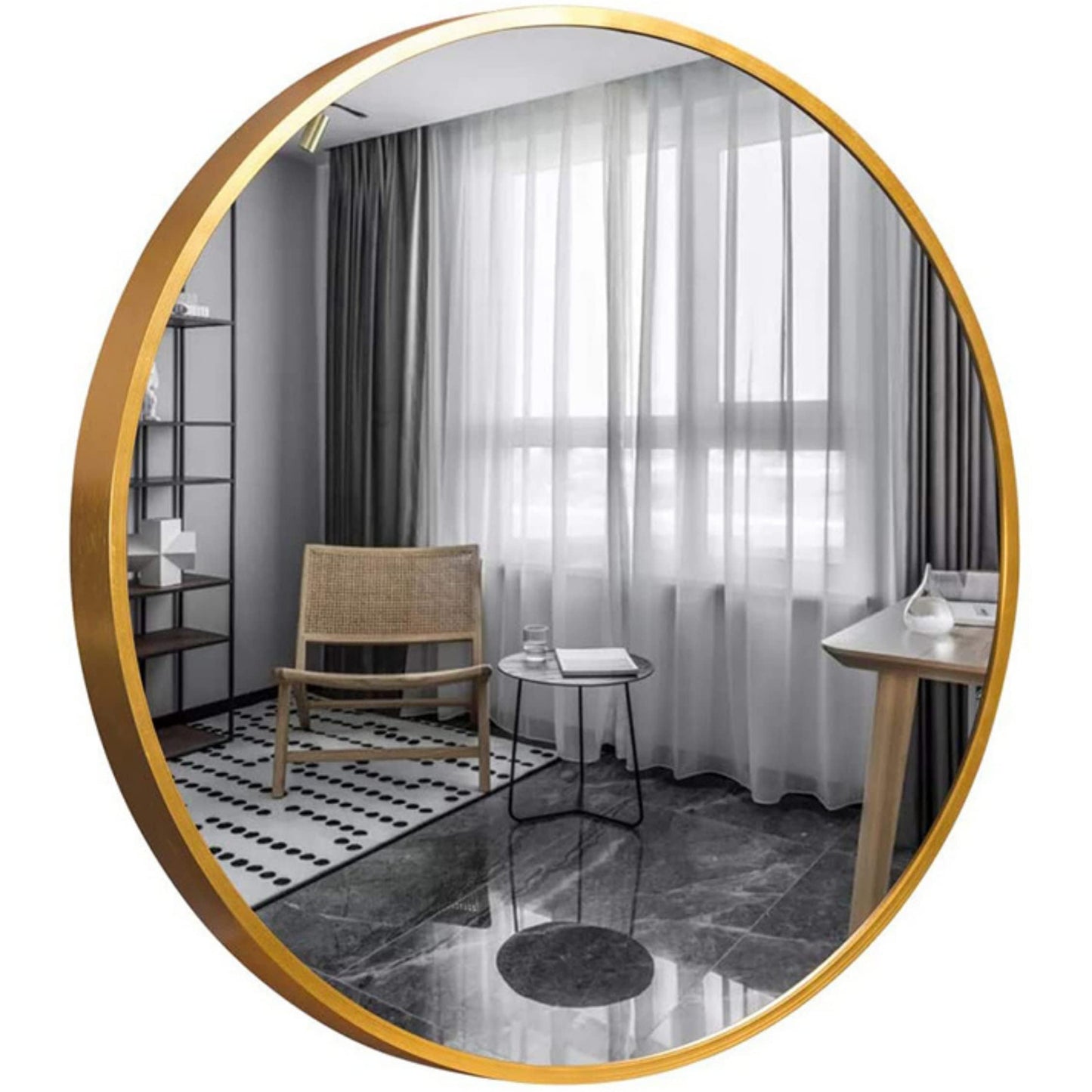 GOLD & CHROME UNIQUE DESIGN Golden wall mirror 50 x 50 cm - Modern, round bathroom mirror made of aluminum, large mirror, round mirror, wall mirror full-length mirror for home