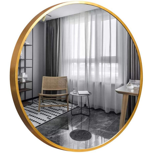 GOLD & CHROME UNIQUE DESIGN Golden wall mirror 50 x 50 cm - Modern, round bathroom mirror made of aluminum, large mirror, round mirror, wall mirror full-length mirror for home