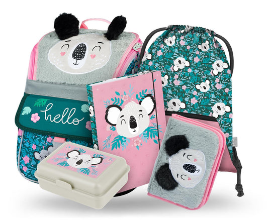 School bag set for girls, 5 pieces - suitable for 1st grade - elementary school backpack with chest strap - ergonomic school backpack (Baby Koala)