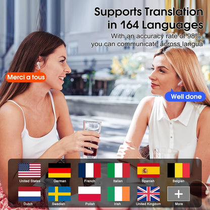 AI headphone translator, 3-in-1 Bluetooth 5.3 real-time voice translator headphones with 164 languages/6 translation modes, 40hr translator earbuds with ENC mic and app for learning, traveling, business Pink