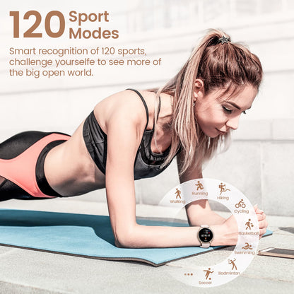 RUXINGX Women's Smartwatch with phone function 1.32" HD Full Touch Screen, watch with SpO2 heart rate monitor menstrual cycle sleep monitor step counter calories fitness tracker IP68 iOS Android Rose Gold
