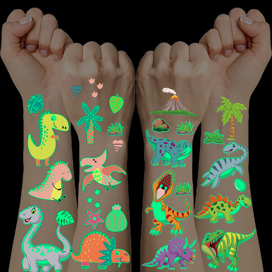 10 Dinosaur Tattoos for Kids Boys Girls, Glow in the Dark Dino Temporary Tattoos, Sticker Set for Birthday Party Favors, Toy Fillers, School Cone Boys