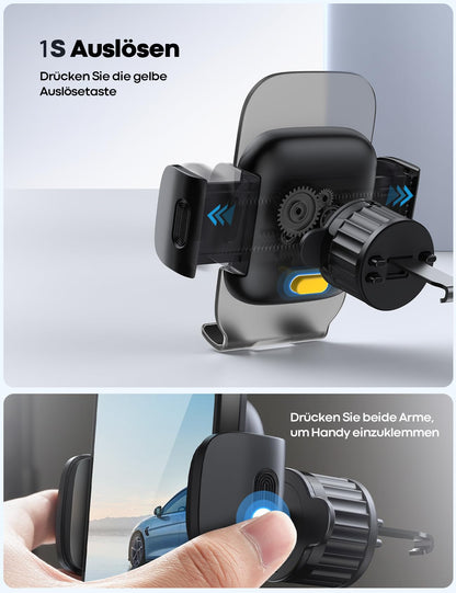 Lamicall car phone mount, mobile phone car mount - [2025 spring clip] Universal air vent phone holder car, 360-degree vent car holder for iPhone 17/16/15/14/13/12 Pro Max Plus, Air, 4-7 inch smartphone.