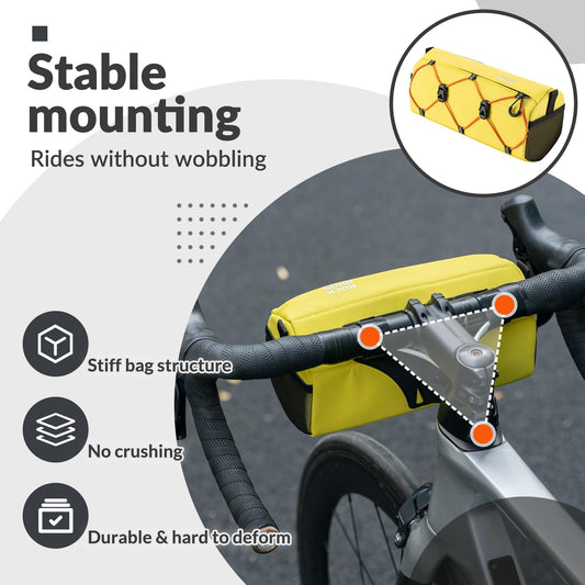 ROCKBROS handlebar bag for bike, front handlebar bag 2.2L with shoulder strap, water-resistant & reflective, suitable for MTB, road bike, gravel, E-Bike, and city bike, yellow.
