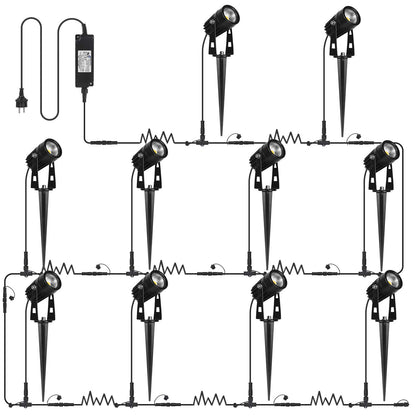 AIMHEIM 10-piece LED garden lights with ground stake, 3W garden light with plug, 3750LM, IP65 waterproof, garden spotlights outdoor spotlight warm white for garden, terrace, plants, paths.