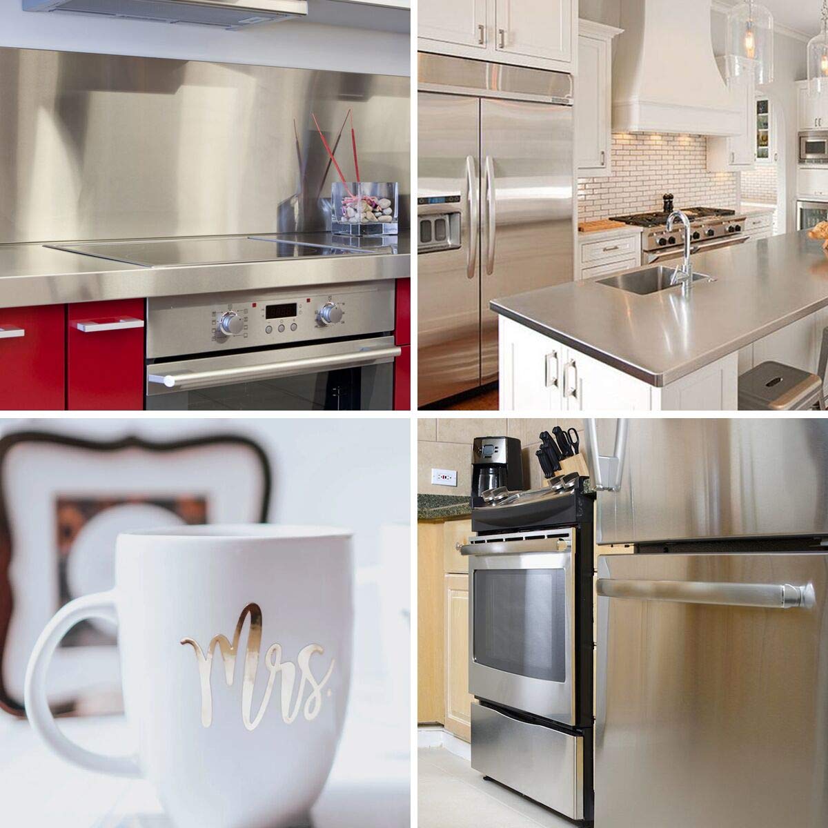 Livelynine 5M x 90CM wide adhesive film brushed stainless steel decor self-adhesive film kitchen foil wallpaper silver metal foil for kitchen refrigerator dishwasher kitchen adhesive films countertop.