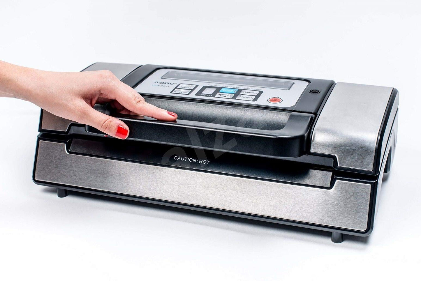 Maxxo VM Pro Professional Vacuum Sealer with double sealing seam, 20 l/min. vacuum pump, 900 mbar sealing pressure, for food vacuum sealing in stainless steel.