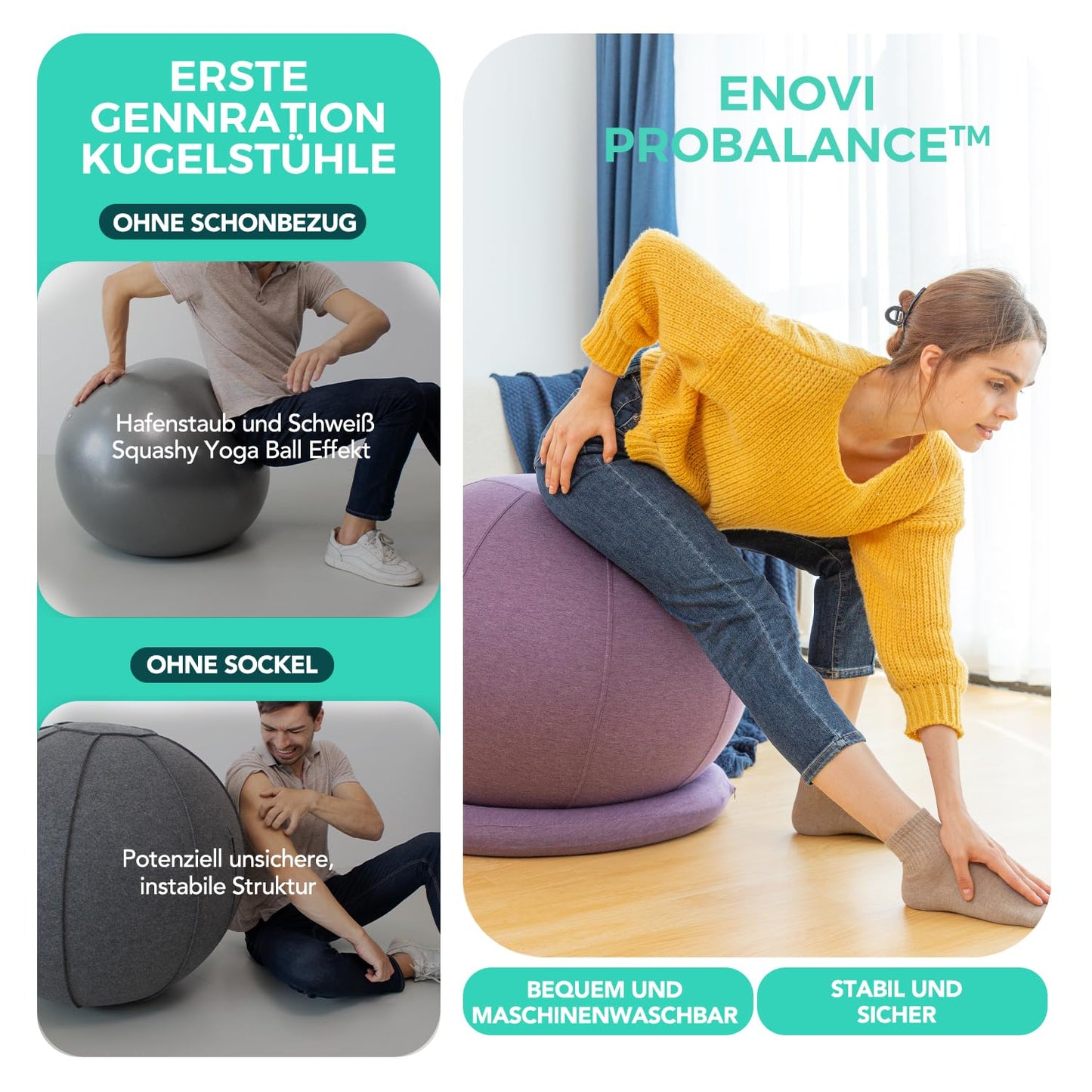 ENOVI ProfiBalance exercise ball with cover, Pezzi ball, office chair ball, 75CM, FG