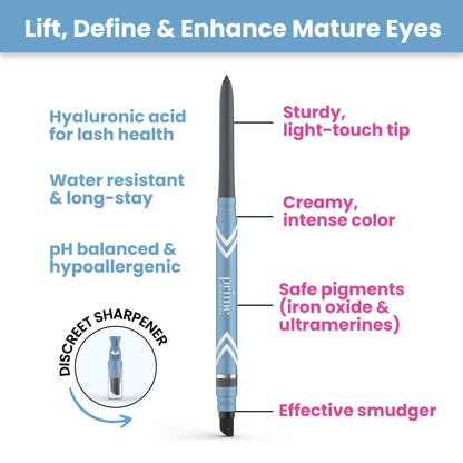PRIME PROMETICS PrimeEyes Glide Eyeliner for mature women - waterproof, long-lasting and smudge-proof - gel-cream texture, discreet sharpener and effective applicator (Sapphire Blue)