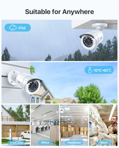 ZOSI 4-piece 2MP 1080P outdoor video surveillance camera set with power supply and video cable, 1080P TVI HD BNC output, for indoor and outdoor use, additional camera for CCTV DVR system.