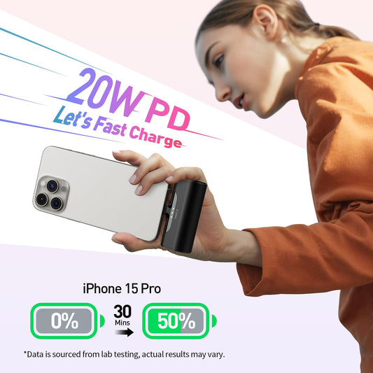 iWALK Mini Powerbank 4500mAh, USB-C Portable Charger, External Battery for Bag/Travel/Capacity Increase, Compatible with iPhone 16/15/Galaxy S25 S24/Huawei/LG/Pixel/Nexus/Redmi, Black