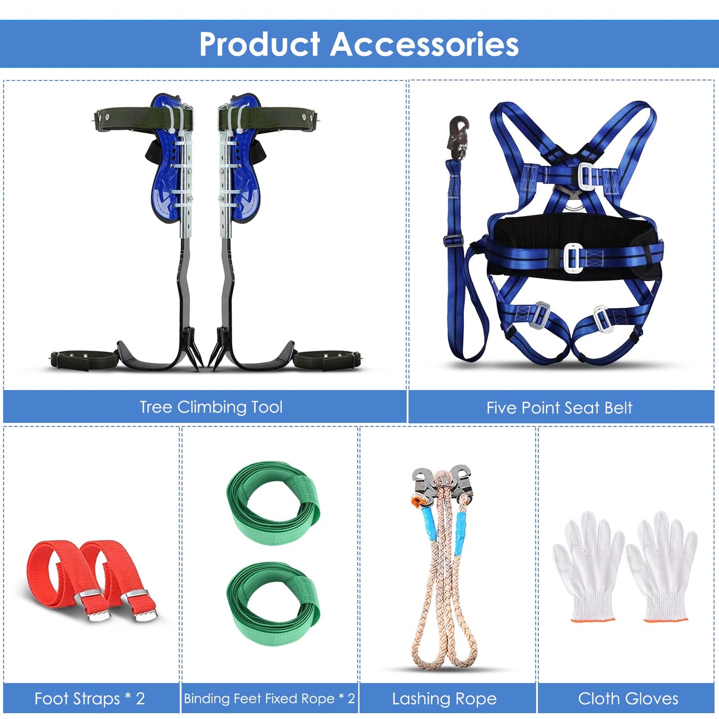 Hellooo Tree Climbing Equipment Set, Height Adjustable Tree Climbing Spikes, Safety Harness Climbing Gear, Tree Climbing Spike Tree Climbing Tool Safety Belt Fall Protection