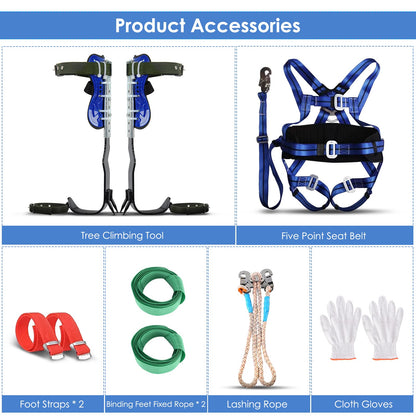 Hellooo Tree Climbing Equipment Set, Height Adjustable Tree Climbing Spikes, Safety Harness Climbing Gear, Tree Climbing Spike Tree Climbing Tool Safety Belt Fall Protection