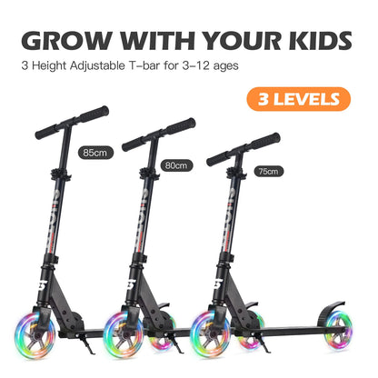 SUOTU Roller for kids with 145mm wheels, scooter with light-up wheel for ages 3-12, foldable, adjustable height, city scooter for boys and girls, aluminum (black)