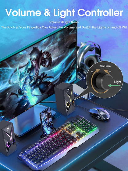 OROW PC speaker, 10W RGB gaming speaker for PC. USB-powered, 3.5mm jack, desktop speaker with colorful LED light. Mini computer speaker (S201).