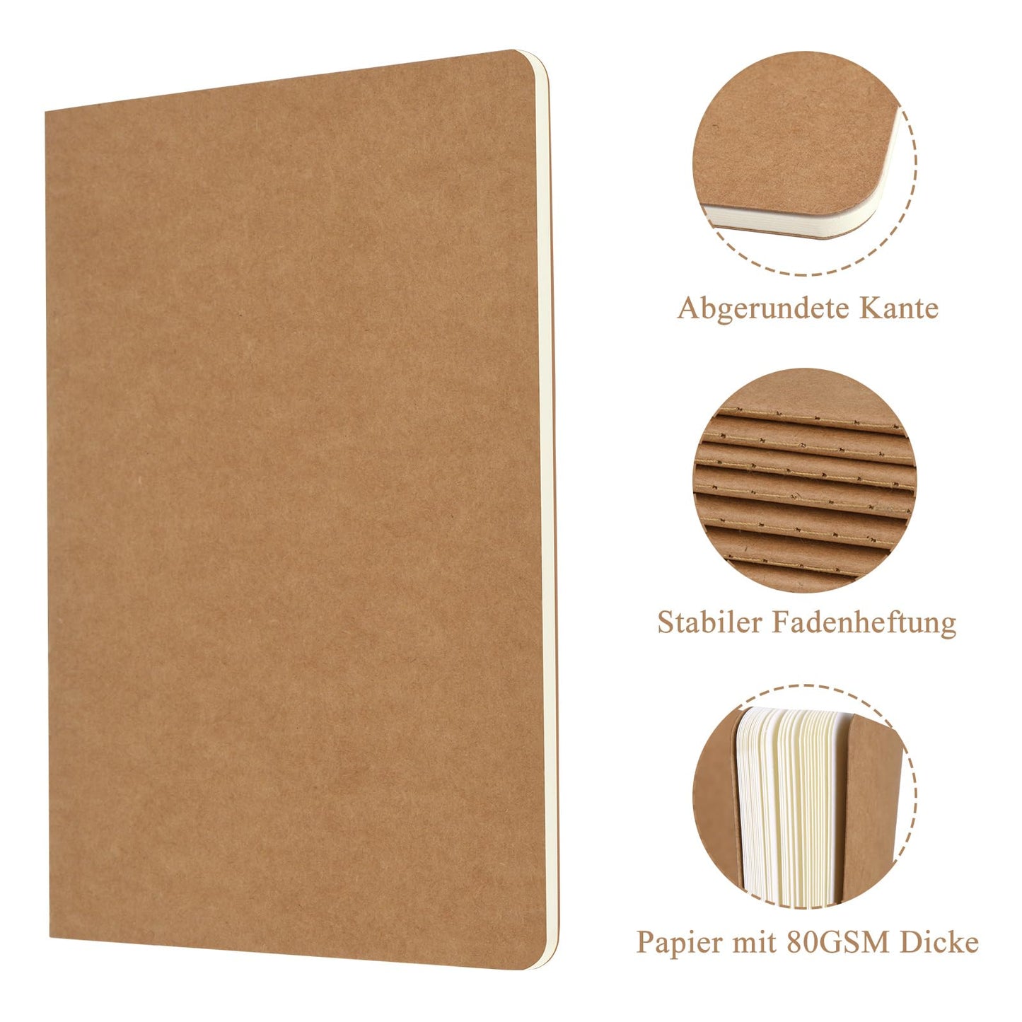 ZCZN notebook A5 blank, 48 pieces kraft cover notepad with 30 sheets, journal for office and school.