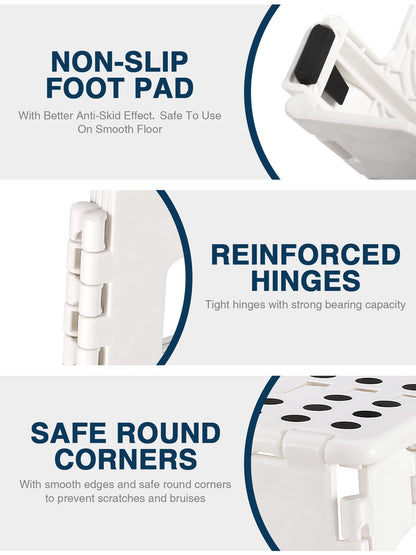 HOUSE DAY 43cm Folding Step Stool - White Portable Folding Stool Portable Step Stool Foldable Step Folding Stool Bathroom Stool Folding Chair Footstool up to 136kg for Adults