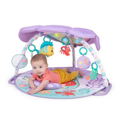 Bright Starts, The Little Mermaid Twinkle Trove illuminated music activity gym, 25 minutes of melodies, 6 toys included, for newborns +.