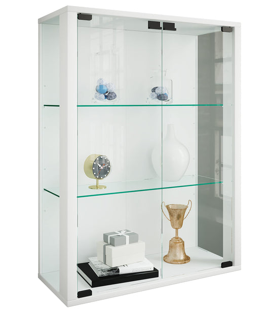 VCM wall display case glass cabinet shelf unit hanging showcase without lighting White "Udina"