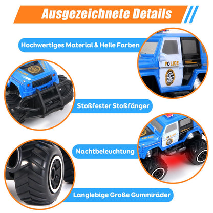 Pup Go Police Car Remote Control with Light for Kids 3 4 5 6 Years, Sturdy Police Car with Remote Control Toy, Mini RC Police Monster Truck Kids 2 Gifts Blue
