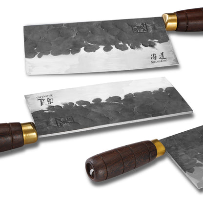 SHANGDAO cleaver, 19 cm high-performance razor-sharp butcher cleaver kitchen knife, cleaver made of carbon steel, forged blade and wooden handle